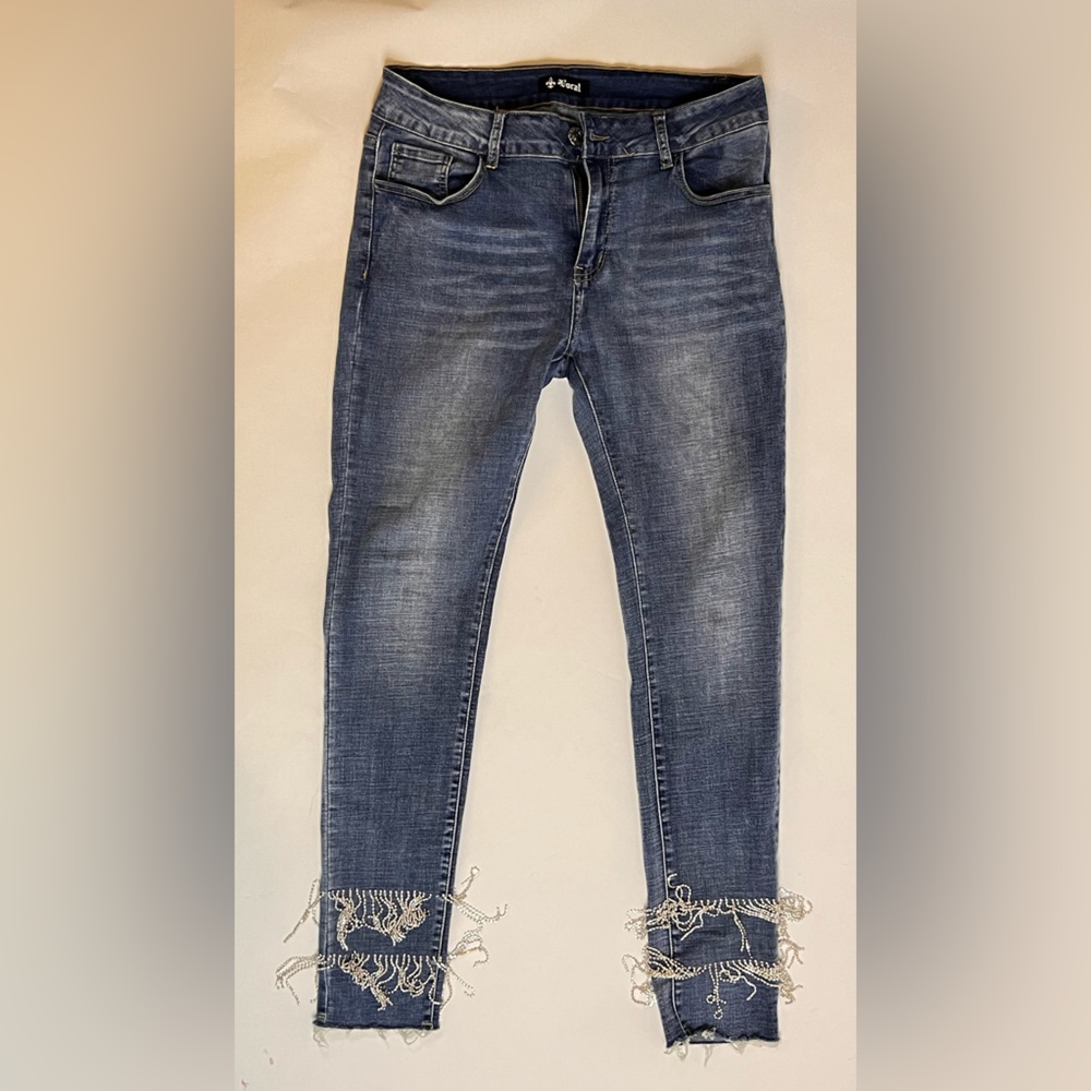 Vocal brand Size Large beaded cuff jeans.